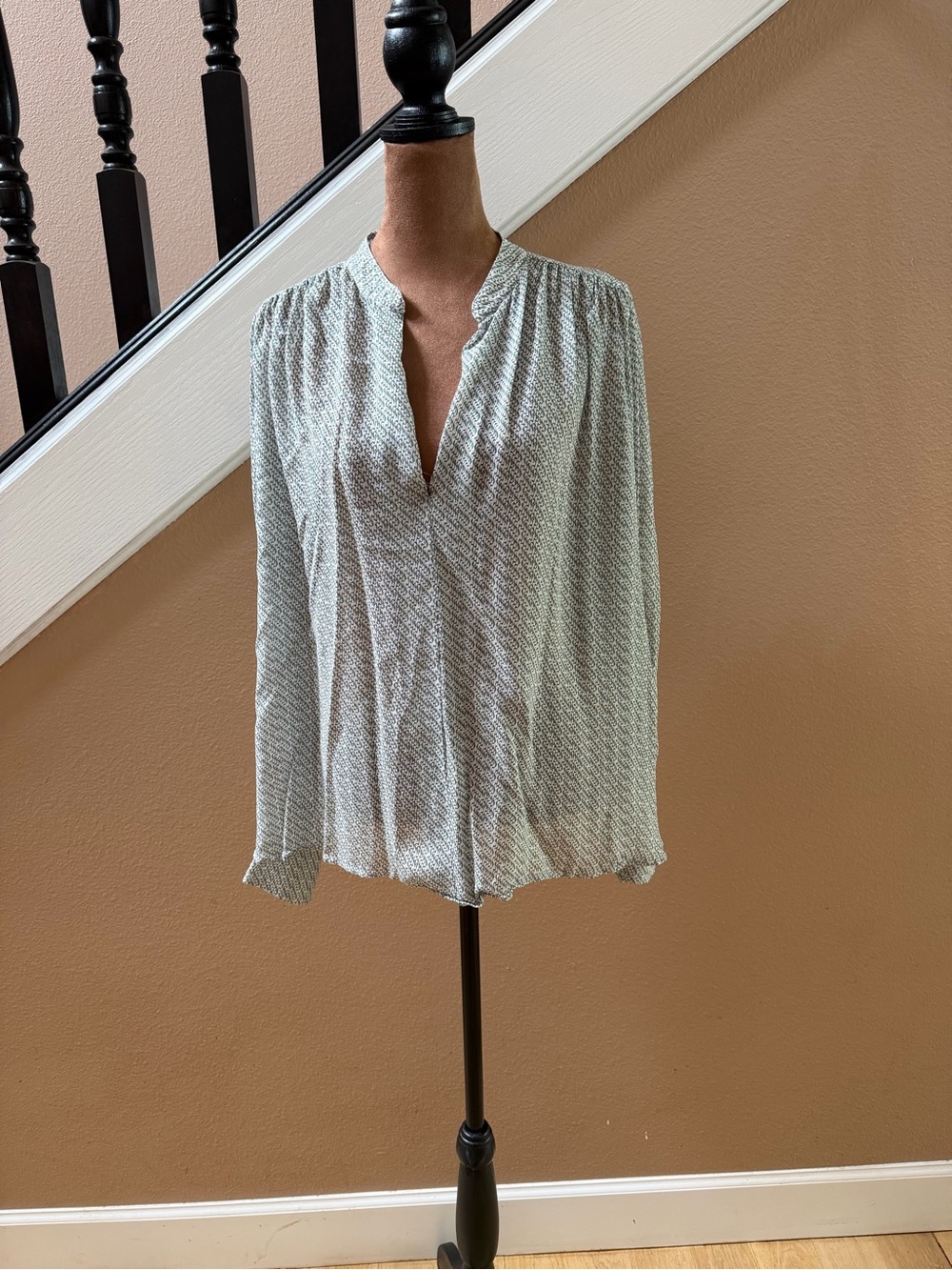 rag & bone Light Green Printed Long-Sleeve Blouse